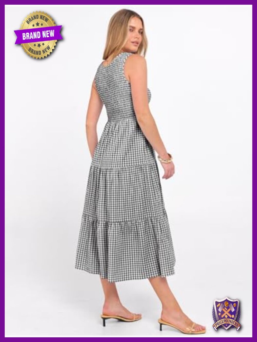 Sleeveless Crewneck Smocked Tiered Boho Maxi Dress with Pockets - Picture 4 of 6